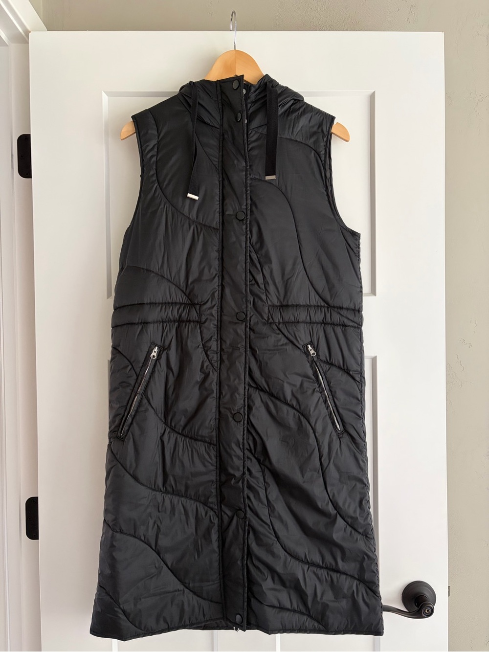 Nordstrom Black Longline Hooded Puffer Vest XS